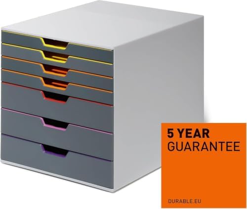 Durable Varicolor Drawer Organizer, 7 Color Coded Drawers, Gray