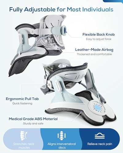 3-in-1 Cervical Traction Device, Neck Stretcher with Air Collar: Neck Pain Relief, Posture Correction & Spine Alignment in Minutes a Day - Portable Neck Brace with Manual Pump