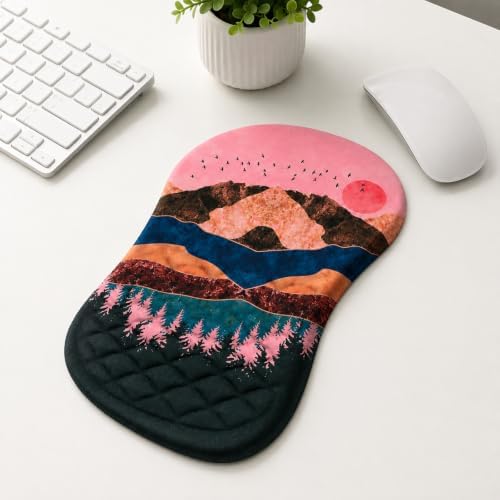 Ergonomic Mouse Pad with Wrist Rest, Mouse Pad with Memory Foam Massage Support, Non-Slip PU Base, Comfortable Typing Cushion for Home Office Computer Laptop, Sunrise