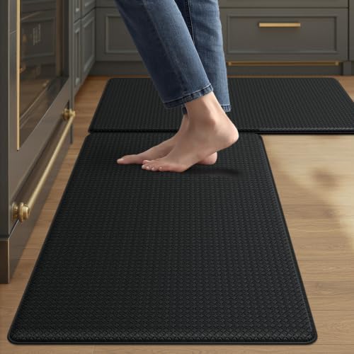 Color&Geometry Kitchen Mat for Floor 17x29+17x29 Anti Fatigue 2PCs, Black