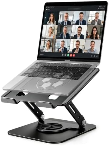 360°Rotating Laptop Stand, Ergonomic Adjustable Foldable Notebook Riser, Metal Computer Holder Compatible with 10-17.3" Laptops, Desktop Printer Stand, for Home & Office (Gunmetal)