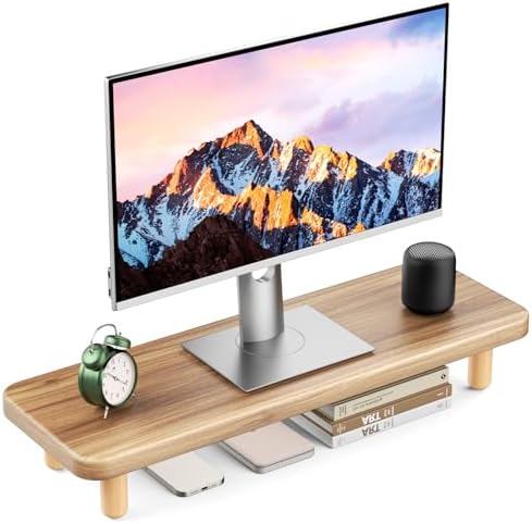 Monitor Stand Riser, 24 Inch Wood Desk Organizer with Monitor Stand & Storage Computer Monitor and Laptop Riser Multifunctional Laptop Stand Desk Organizer for Office Home Screen/Laptop/PC -Light Walnut