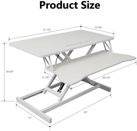 Standing Desk Converter, 32" Wide Height Adjustable Sit Stand Up Desk Riser with Keyboard Tray, Desktop Workstation Riser for Home Office Computer Laptop, Particle Board (White)