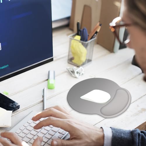Mouse Pad with Wrist Rest Support, Ergonomic Gaming Mouse Pad with Non-Slip PU Base for Computer, Laptop, Office and Home, Easy Typing & Pain Relief (Gray)