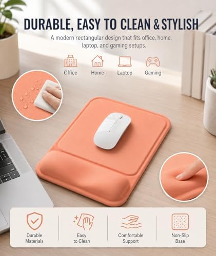 eulps Ergonomic Mouse Pad with Wrist Rest, Gel Mousepad with Soft Wrist Support, Non-Slip PU Base, Smooth Surface Mouse Pad for Wrist Pain Relief, Computer Laptop Office Home & Gaming (Orange)