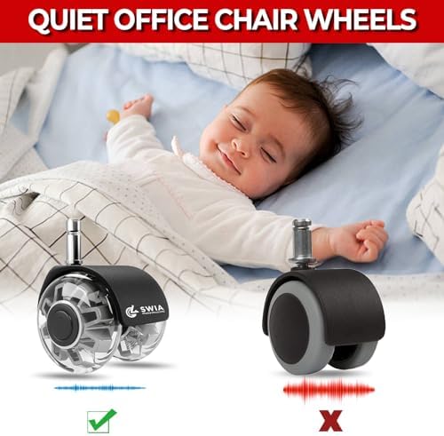 Premium 2 Inch Office Chair Caster Wheels (Set of 5) - Heavy-Duty, Smooth Rolling, Safe for All Floors, Silent and Durable Replacement for Home and Office Chairs