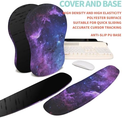 2-in-1 Ergonomic Set, Wave Rise Keyboard Wrist Rest and Massage Bulge Slope Mouse Pad Wrist Support, Cushion Memory Foam Integrated to Relieve Wrist Pain, Galaxy