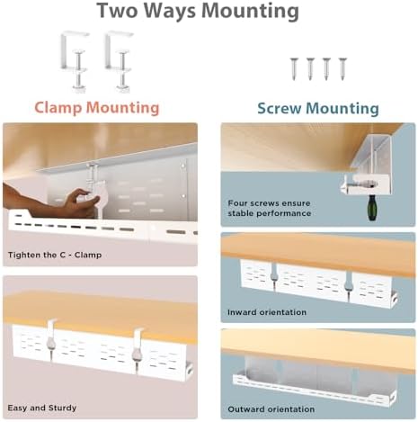 Univivi Under Desk Cable Management Tray, Cable Management, 32 inch, White