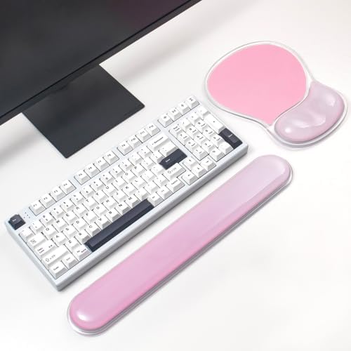 Gel Keyboard Wrist Rest and Pink Mouse Pad Set - Office Accessories