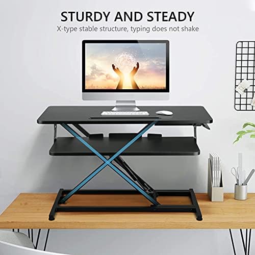 Standing Up Desk Converter 32" Height Adjustable Sit Stand Desk with Removable Keyboard Tray, Large Desk Riser Ergonomic Gas Spring Dual Monitor Workstation for Home Office