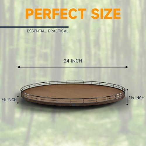 AMH 24-Inch Extra Large Farmhouse Oak Lazy Susan Organizer, Walnut Finish