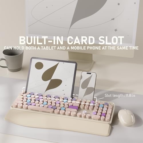 UBOTIE Wireless Keyboard and Mouse Combo, Phone Holder (Khaki)