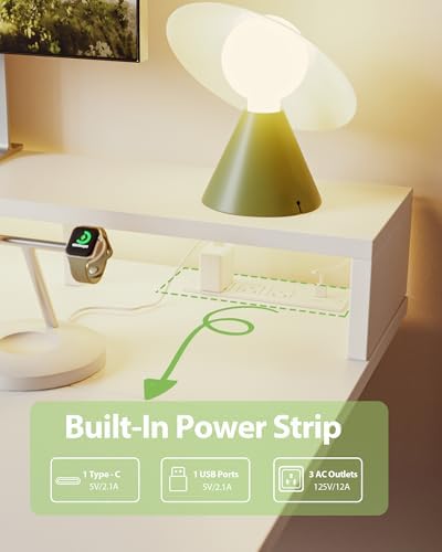 Agilestic 55 * 24 Inch Electric Standing Desk with Shelf & Led, White