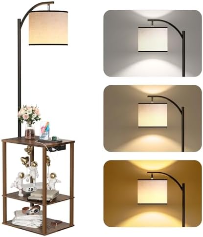 SUNMORY Floor Lamp with Table Shelves, End Side Table for Living Room