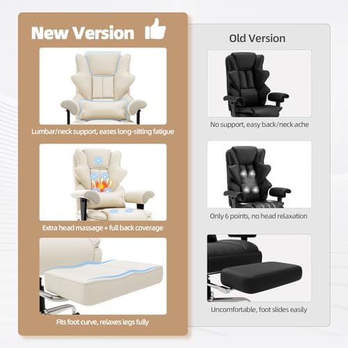7-Point Massage Heated Executive Office Chair with Footrest, Beige