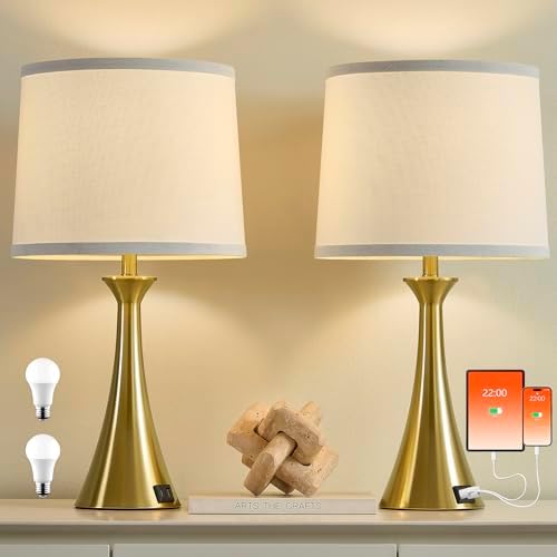 Touch Table Lamps Set of 2, 21" Bedside Lamps with USB C+A
