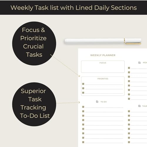 BLU MONACO | Undated Weekly Planner Notepad | Gold Edge Desk Pad 8.5 x 11 with Tear Off Sheets | Weekly Planner with To Do List for Work Desk Organization