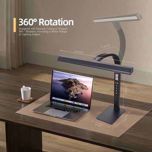 LED desk lamp for home office, architect computer work light,Touch color temperature stepless dimming and adjustable flexible gooseneck tube. desk lamp with clock , suitable for reading and studying.