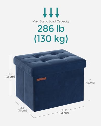 SONGMICS Small Folding Storage Ottoman, 12.2 x 16.1 x 12.2 Inches