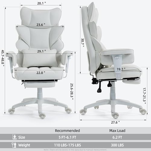 Office Chair,Executive Ergonomic Office Chair with Pocket Spring Cushion, High Back Computer Gaming Chair with Adjustable Armrests, Lumbar Support, Footrest, Executive Chair- White PU Leather