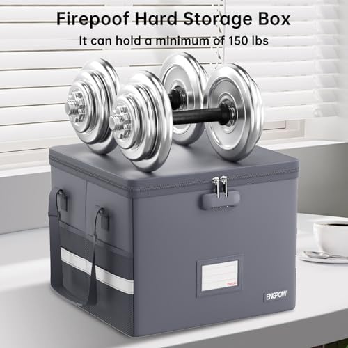 ENGPOW 5200°F File Box Fireproof Document Box with Lock,Heat Insulated Collapsible File Storage Organizer Box with Handle,Portable Home Office File Cabinet for Hanging Letter/Legal Size Folder, Gray