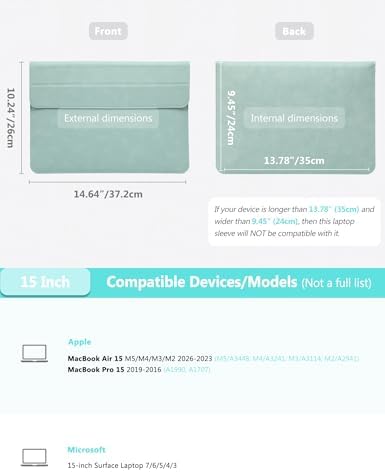HYZUO 15 Inch Laptop Case Bag Sleeve with Stand for MacBook, Mint Green