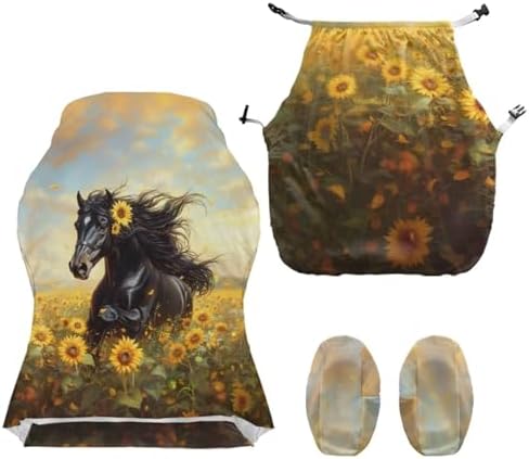 Horse Gaming Chair Cover with Armrest Cover Sunflower Game Computer Covers Cat Scratch Proof Washable Slipcover Universal Stretchable Swivel Office Desk Chair Protector 4-Piece