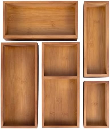 happimess Eldora 5-Piece Handcrafted Bamboo Drawer Organizers, Brown