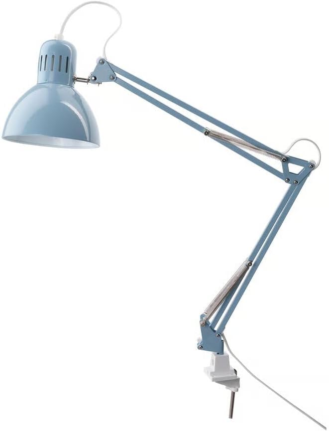 Adjustable Swing Arm Desk Lamp, Light Blue Steel, 7 Inch Shade, LED Compatible, with Clamp Mount, 4.9 Ft Cord (Light Blue)
