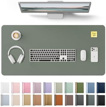 YSAGi Leather Desk Protector, Office Mat, Large Mouse Mat, Non-Slip PU Leather Blotter, Laptop Desk Pad, Waterproof Writing Pad for Office and Home (Dark Green, 35.4" x 17")