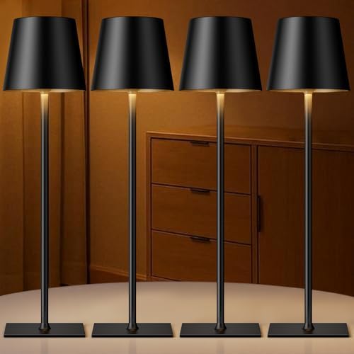 Kakanuo Black Cordless Rechargeable Table Lamp, 4 Pack Portable Desk Lamp with 5000mAh Battery, Touch Control Stepless Dimming, Wireless Night Light for Dining, Outdoor Camping, Coffee Shop