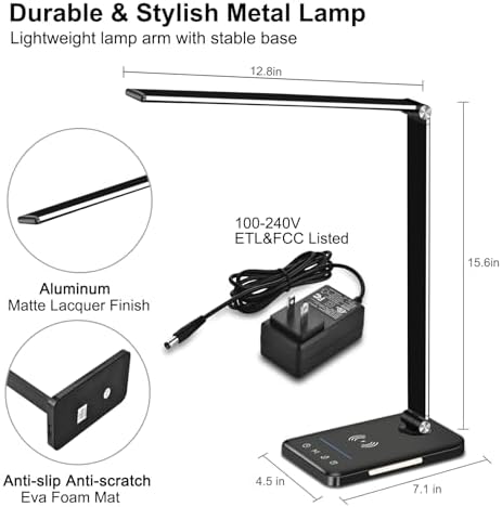 AFROG 8-in-1 LED Desk Lamp with 10W Fast Wireless Charger,USB Charging Port,Desk Lamps for Home Office,5 Color Mode 7 Brightness Desk Light Night Light,40Min Timer, Reading Table Lamp for Bedroom