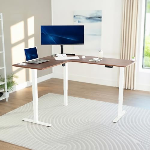 VIVO Dark Walnut 63 x 55 in Corner Standing Desk, DESK-E3CTWD