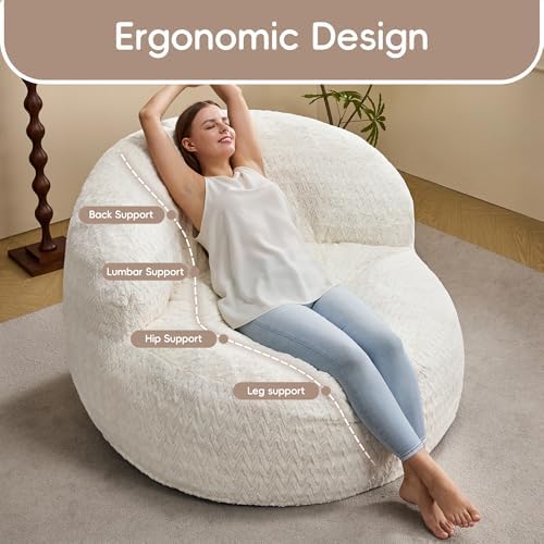Hobestluk Adult Bean Bag Chair Memory Foam Faux Fur, Chevron White Medium