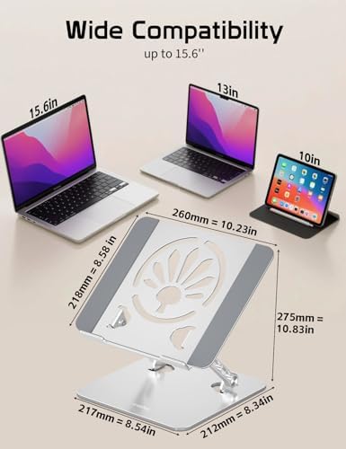 Adjustable Aluminum Laptop Stand for Desk,Ergonomic Riser, Silver