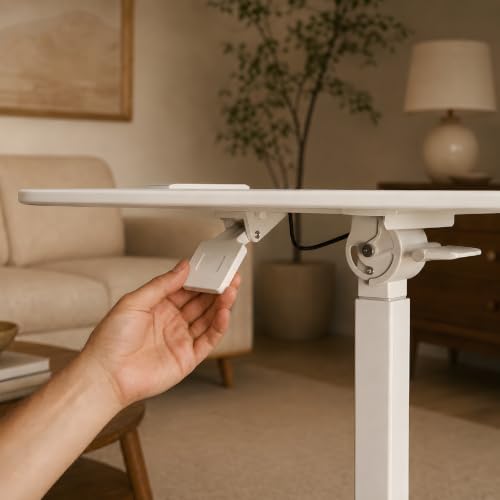 25" Folding Standing Desk with Wheels, Laptop No Assembly Pneumatic Height Adjustable Portable Rolling Desk, 29"-42" Sit Stand Desk with 0-90° Tilt Top, Computer Workstation for Home Office (White)