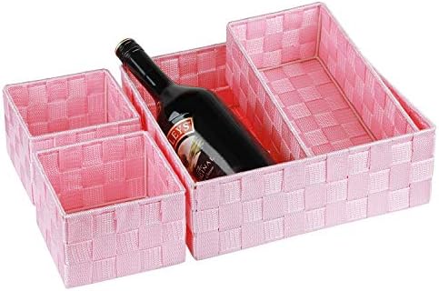 Posprica Woven Storage Baskets for Organizing, Small Baskets Cube Bin Container Tote Organizer Divider for Drawer, Closet, Shelf, Dresser, Set of 4(Pink)