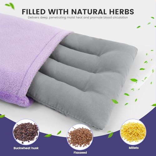 Microwave Heating Pad 6.5 * 12" Microwave Bean Bag Heating Pad for Neck and Shoulders, Moist Heat Pack Pillow Warm Compress for Knee, Muscles, Joints, Abdomen - Purple