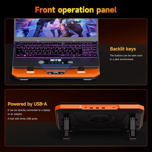 IETS GT300 Upgraded Laptop Cooling Pad with Adjustable Stand, Turbo Boosted Cooler for Rapid Cooling 10-17inch Gaming Laptop, Flexible Sealing Ring，Featuring Air Filtration and USB Hub