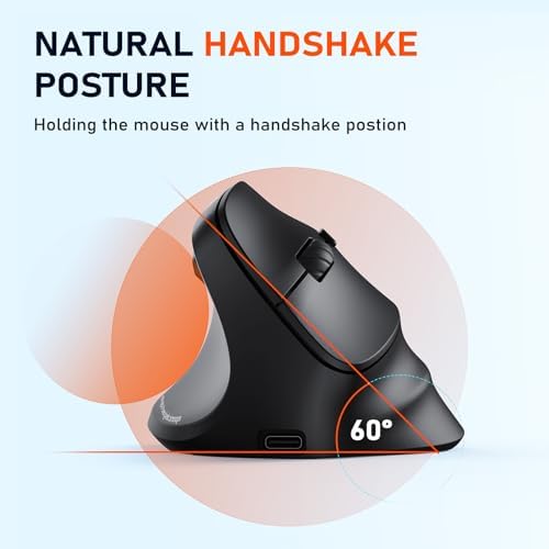 MEETION Left-Handed Ergonomic Vertical Wireless RGB Mouse, Black