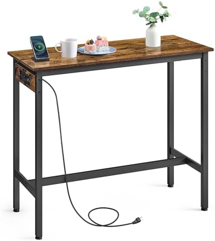 VASAGLE Bar Table with Power Outlets, Computer Desk, 39.4" W