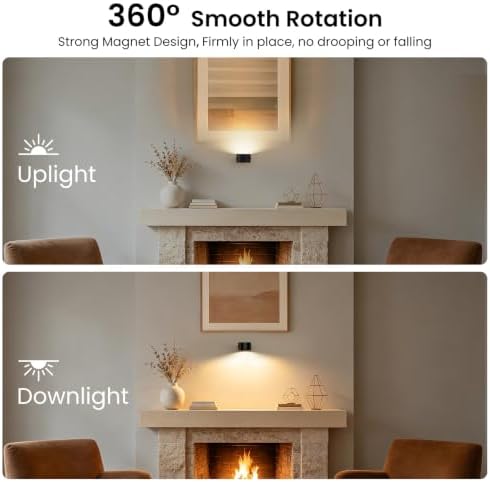 Koopala 3PACK Rechargeable LED Wall Sconce, Cordless Battery with Remote Powered Wall Sconce, 3 Brightness Levels, 360° Swivel Magnetic Shade for Bedrooms, Hallways, Den and Reading Spaces（Black）