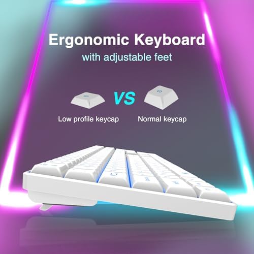 POWZAN Wireless Backlit Keyboard Quiet - Computer Rechargeable Ergonomic Light UP Keyboard, Silent Keys Full Size Compatible for Windows, Desktop, Laptop, PC, Gaming, PS5 - White