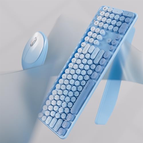 UBOTIE Wireless Keyboard and Mouse Combo, Phone Holder (Blue)