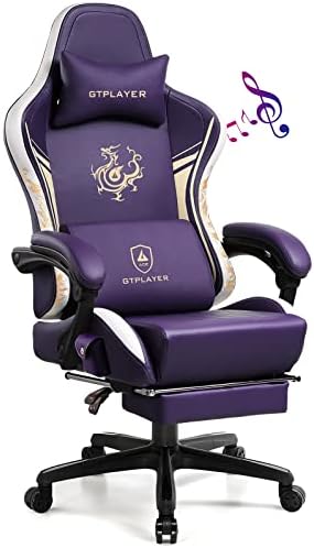 GTPLAYER Gaming Chair with Bluetooth Speakers and Footrest, Dragon Series Video Game Chair, Heavy Duty Ergonomic Chair Esports Gaming Chair, Computer Office Desk Chair (Purple)