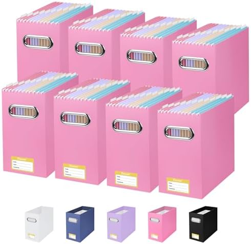 BALEINE 8PK File Organizer Box, Cardboard File Folder Organizer with Handle