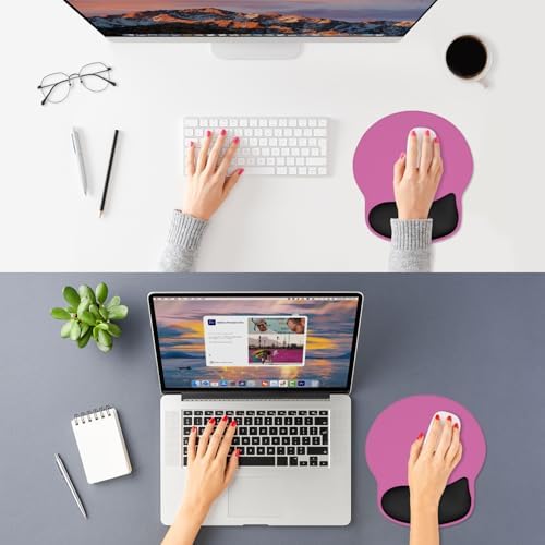 ITNRSIIET Ergonomic Mouse Pad with Wider Memory Foam Wrist Rest +17% - Curved Cushion Reduces Pressure 20%, Pain Relief, Non-Slip, Smooth, Cute Colors, 9.85 x 9 in, Black-Pink Contrast