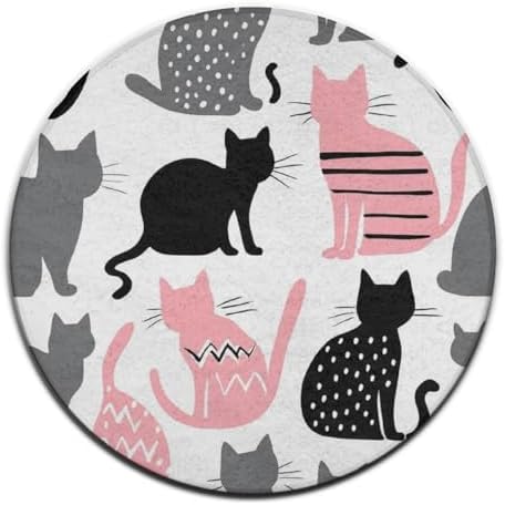 Fashion Round Area Rug Large Non Slip Carpet, Cute Cats Unisex Home Decor Mat