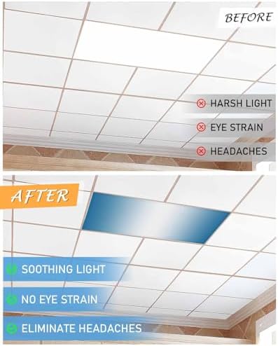 Blue Ombre Geometric Stripes Rainbow Pastel White Magnetic Fluorescent Light Covers for Ceiling Lights 2 x 4 Feet,Office Classroom Kitchen Drop Ceiling Light Covers Lighting Filters Shade 2 Packs