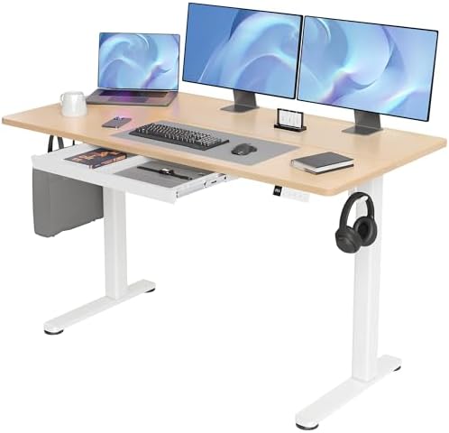 Claiks Electric Standing Desk with Drawers, 55x24 Inch Natural